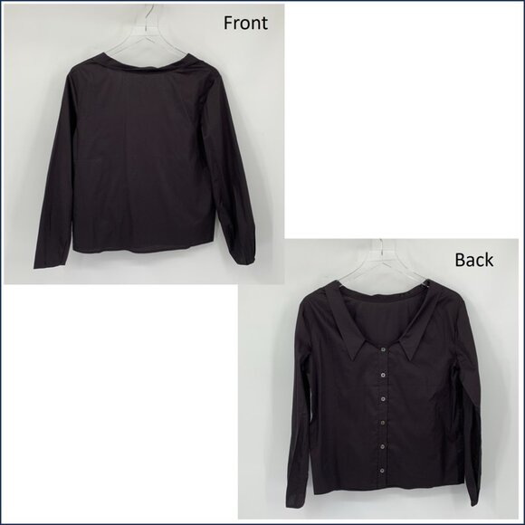 Harshman Erika blouse top shirt backwards collar button back black cotton new XS - Picture 1 of 4